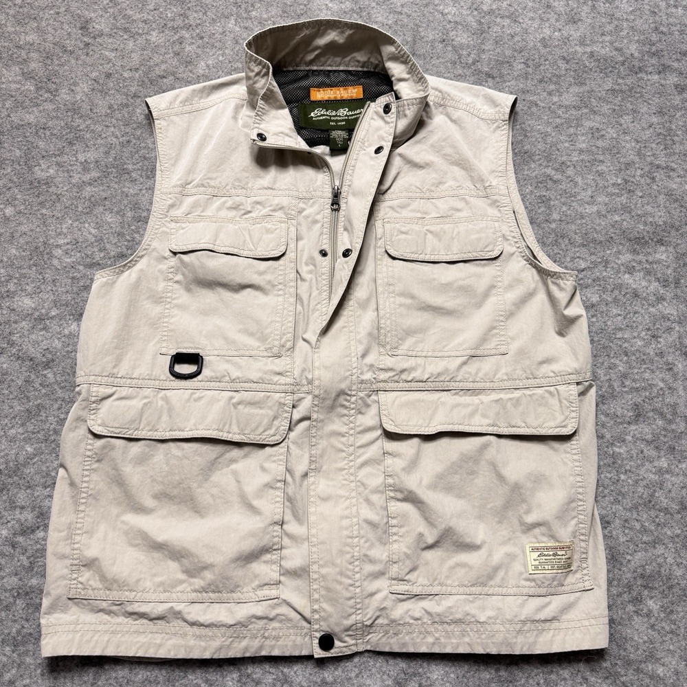Eddie Bauer Utility Fishing Vest Mens LT Beige Safari Outdoor
